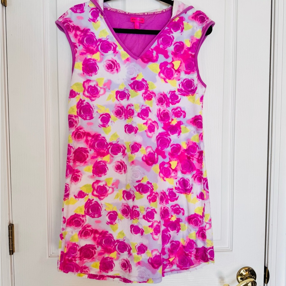 Betsey Johnson Pink Floral Hooded Coverup Roses Size Small